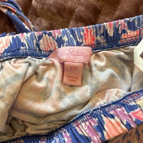 Lilly Pulitzer Tia Iris Blue Pink Werk It Jersey Strapless Pant Jumpsuit Sz XXS - Picture 11 of 11